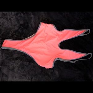 Neon coral thong one piece